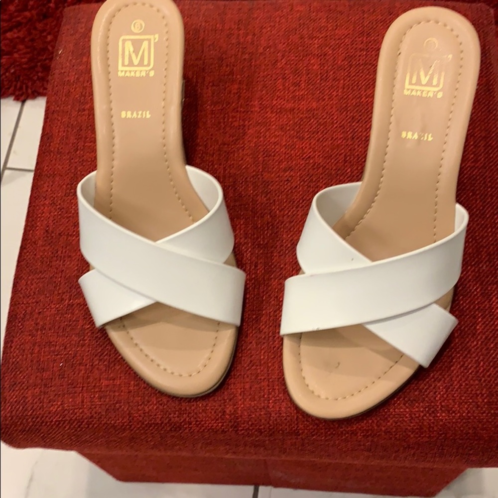 Akris White Crisscross Slide Heels